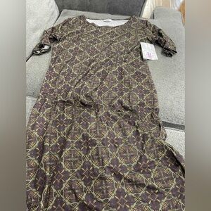LuLaRoe Purple and Gold Geometric Julia Dress